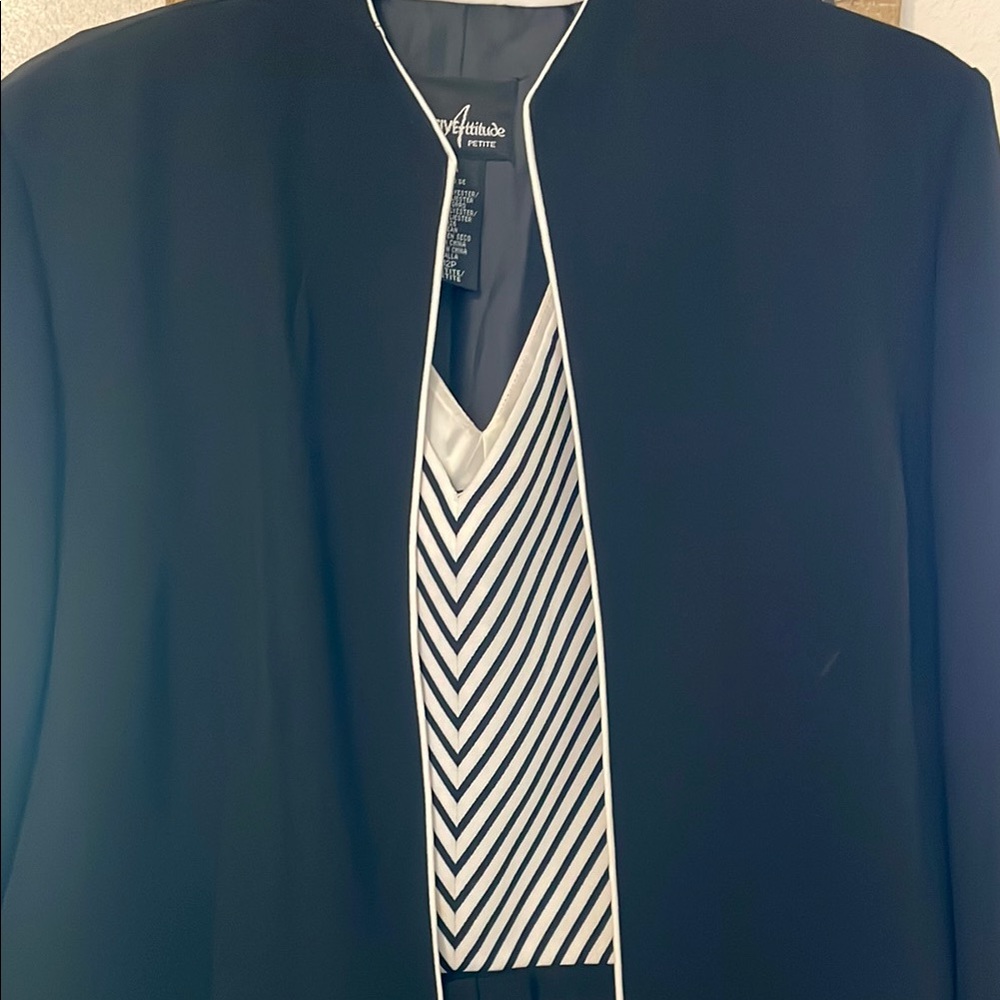 Chic Black and White Striped Ensemble jacket and blouse a beautiful 2 piece set.